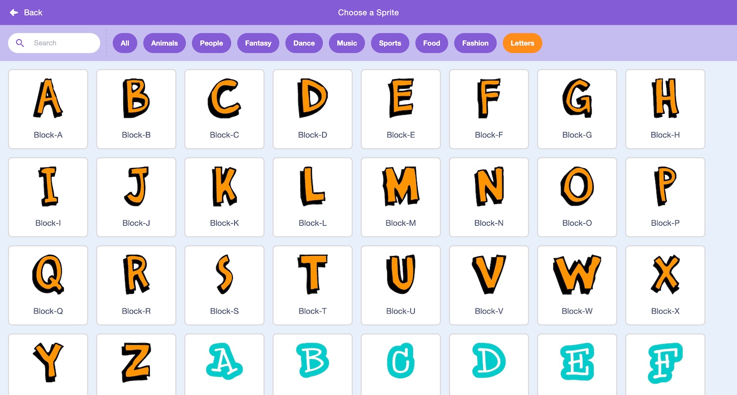 Selecting letters