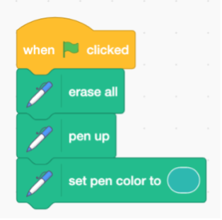 When the flag is clicked, erase all then pen up and then set pen colour to